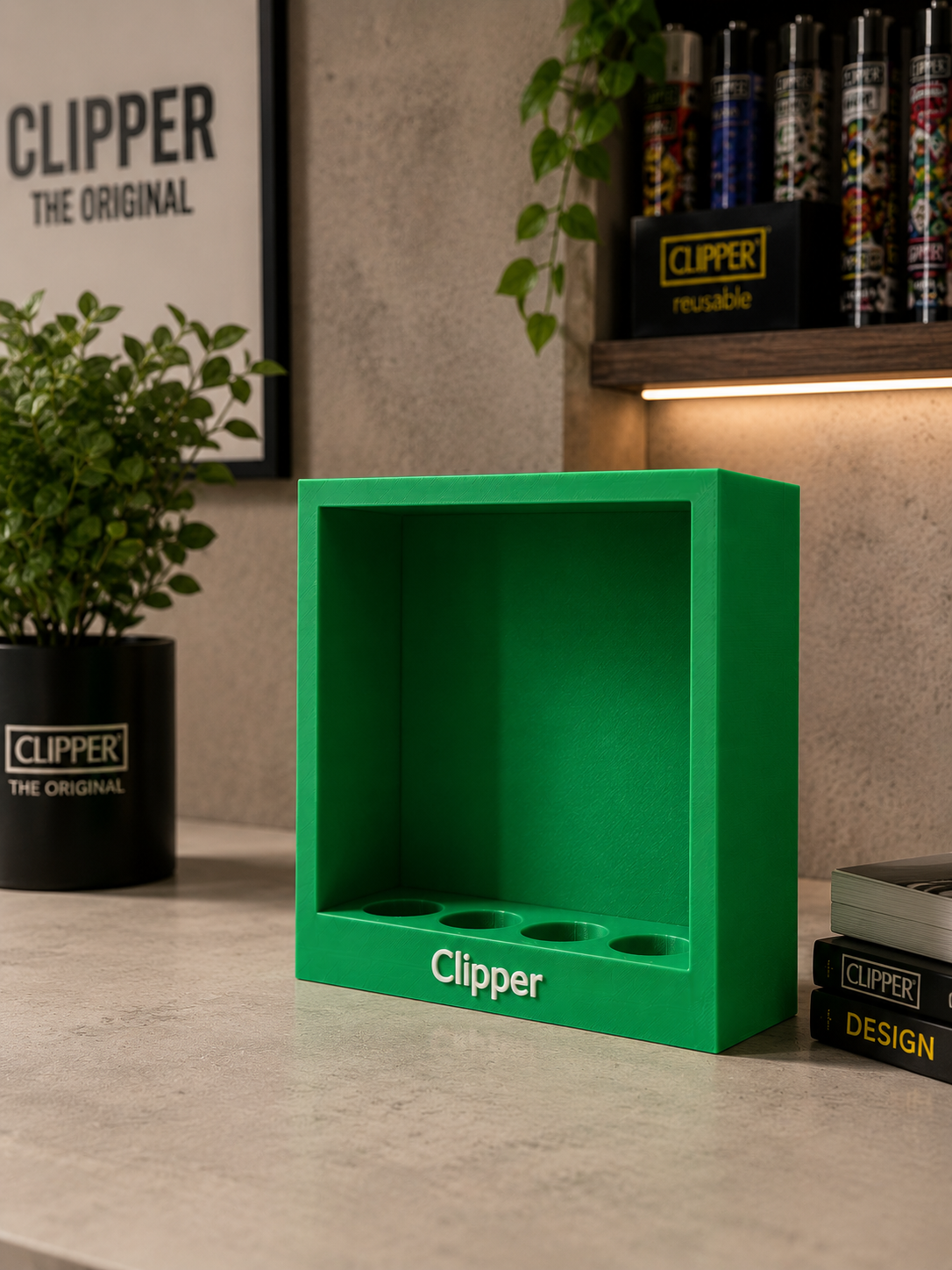 Clipper-Feuerzeug-Aufsteller mit Kreidetafel